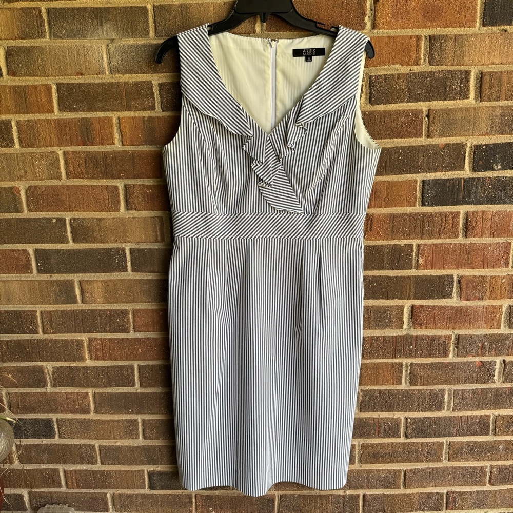 blue and white seersucker dress